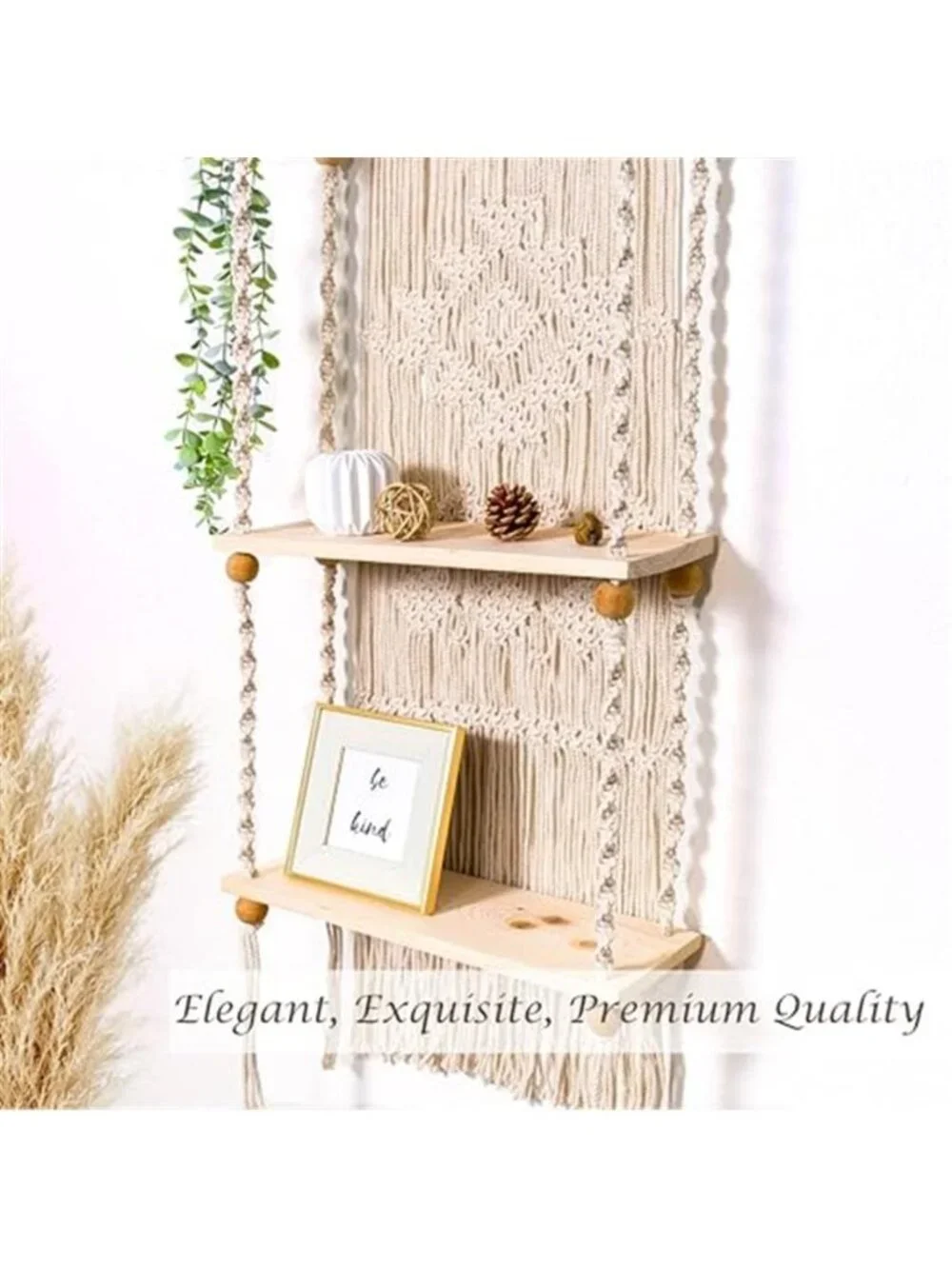 Macrame Wall Hanging Shelf 3 Tier Boho Wall Plant Hanger Shelves, Handmade